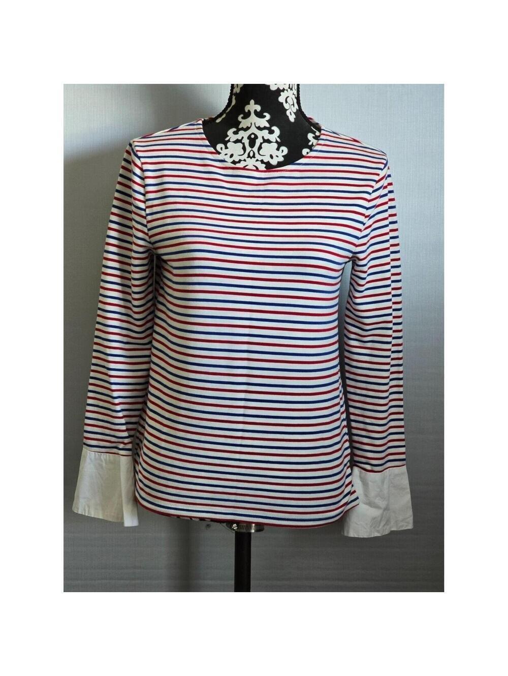 Talbots Striped Long Sleeve Shirt with White Cuffs - Size M